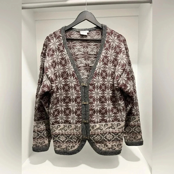 Vintage H&M WOMAN COLLECTION 100% Shetland Wool Nordic cardigan Large bradenburg - Picture 1 of 10